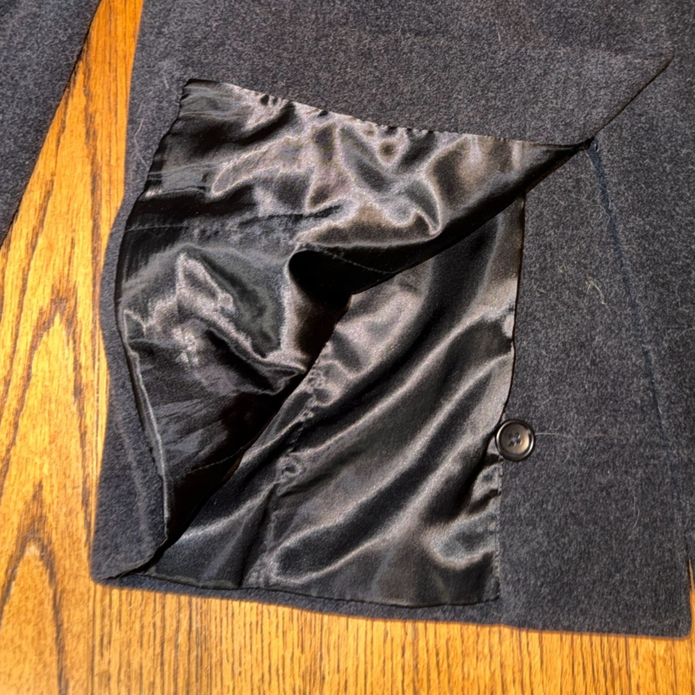 Banana Republic Wool & Cashmere Blend Heather Black Pea Coat Long Jacket Gray - Picture 4 of 6